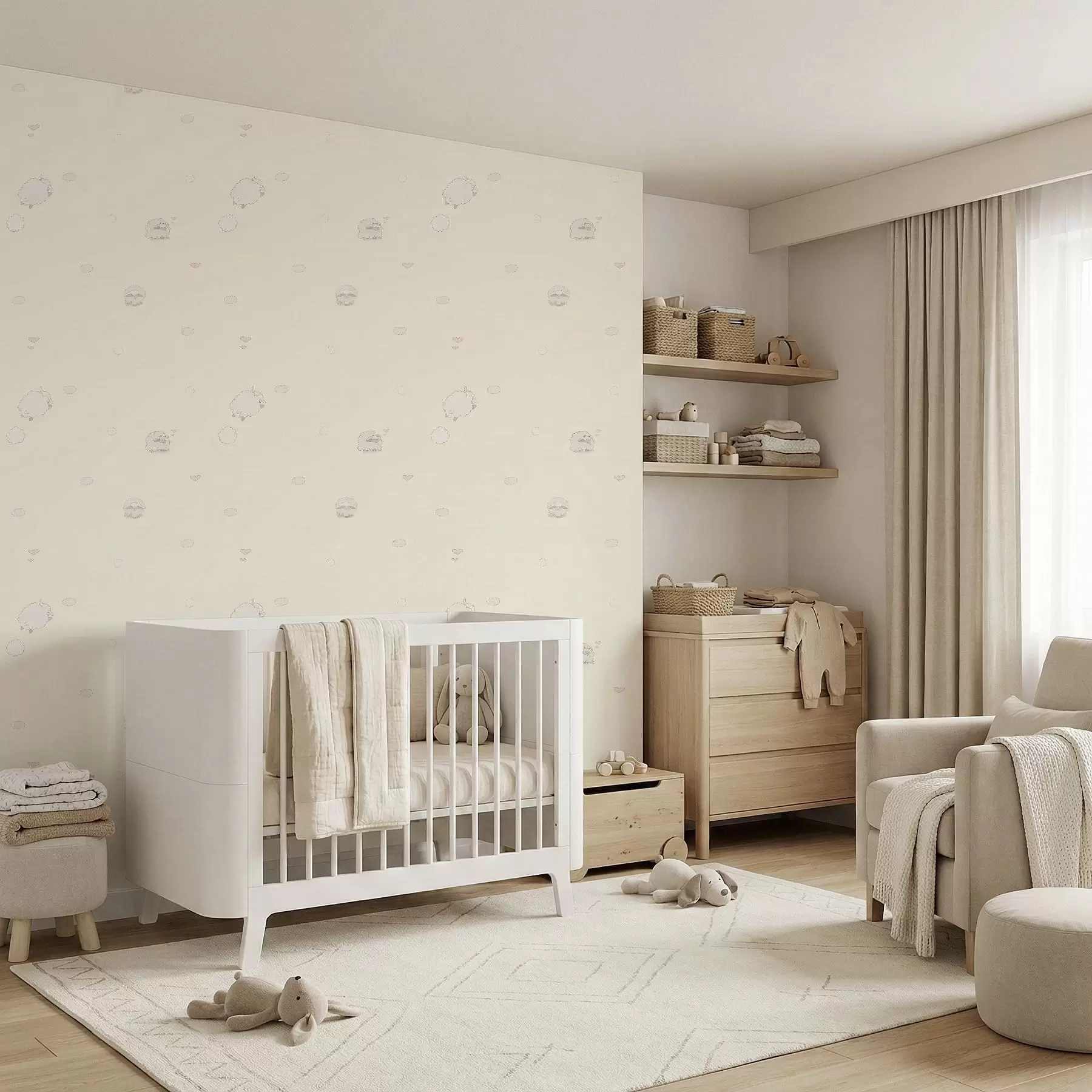 murales de pared Bonito estampado con ovejas y pequeños corazones. a01109