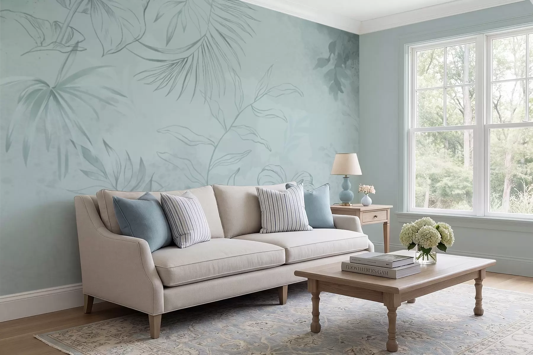 murales de pared Plantas lineales sobre fondo verde suave w05128v1