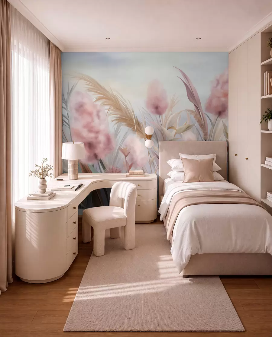 murales de pared Hierbas en rosa y arena w09635
