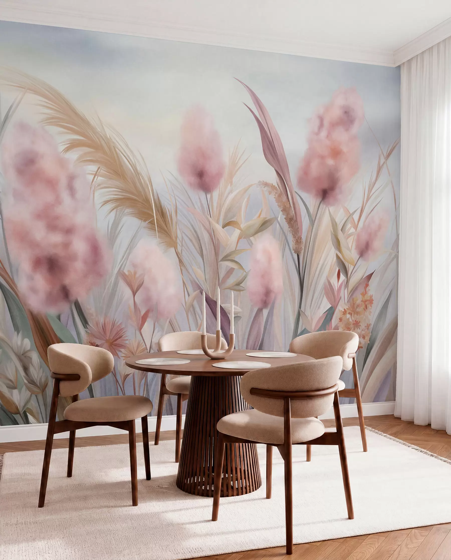 murales de pared Hierbas en rosa y arena w09635