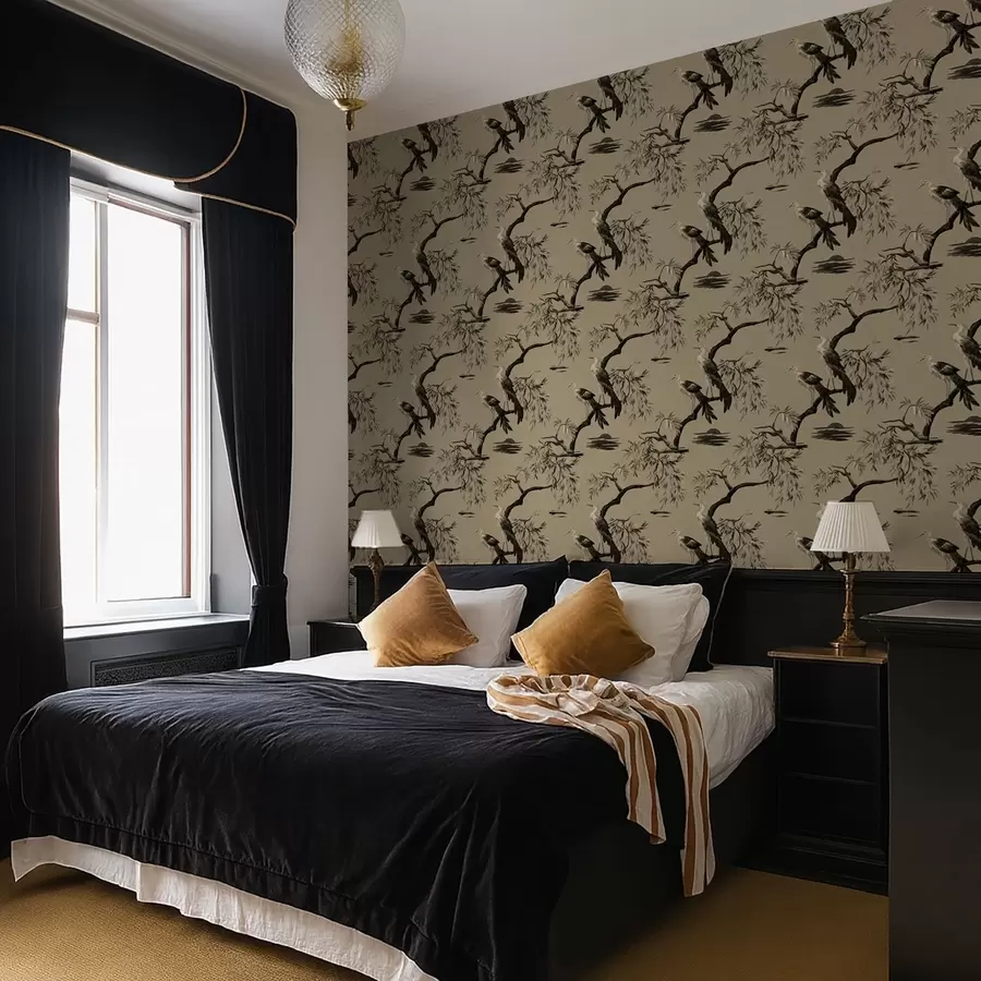 murales de pared Pájaros en una rama en tonos monocromáticos a01116v2