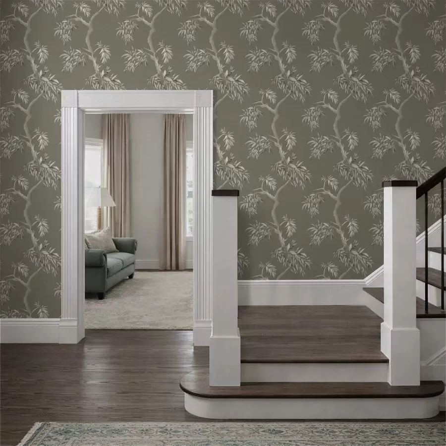 murales de pared Rama ligera con hojas sobre fondo oliva a01117v1