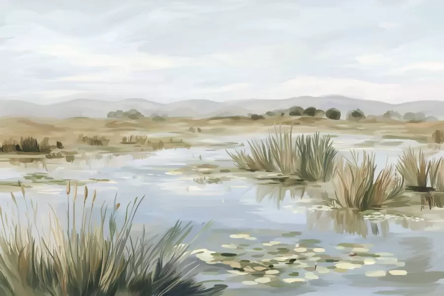 murales de pared Lago tranquilo y apacible, paisaje pintoresco. w05214