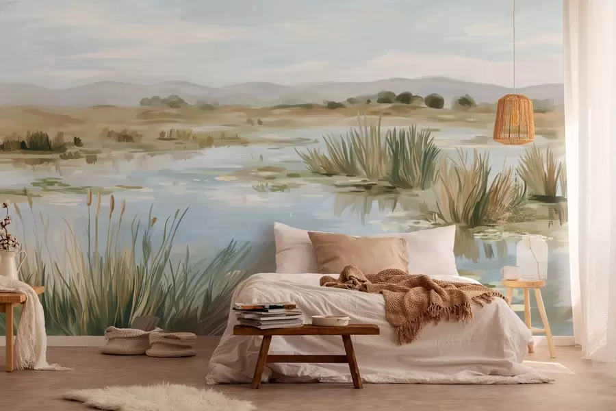murales de pared Lago tranquilo y apacible, paisaje pintoresco. w05214