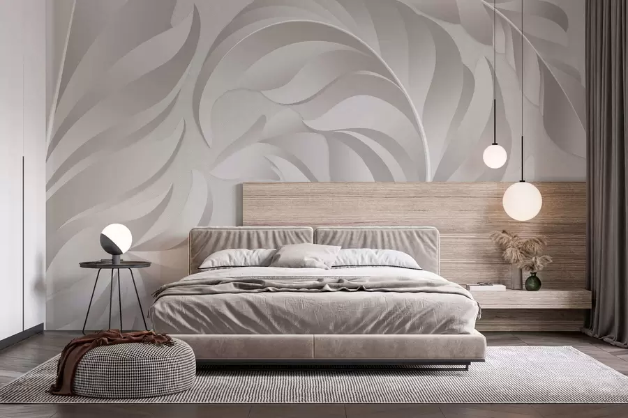 murales de pared Plumas grandes con textura en tonos nacarados. w05231v2