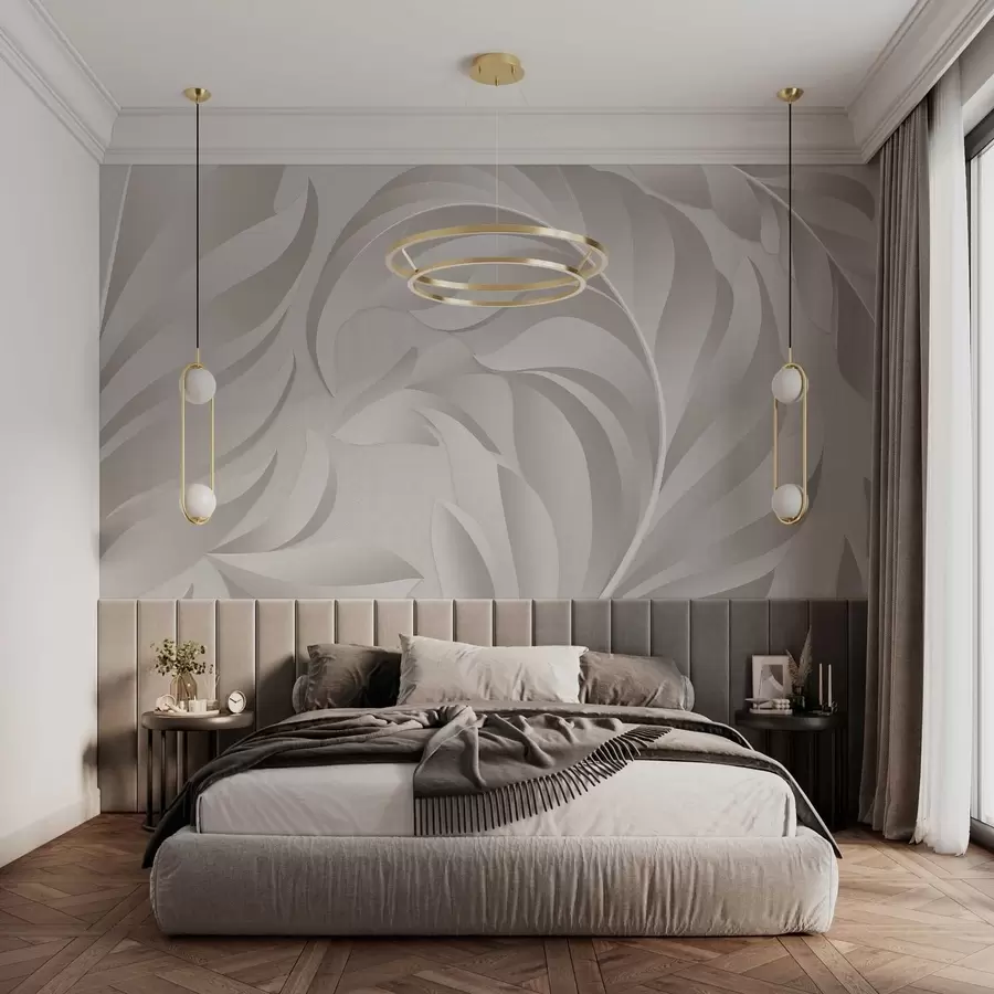 murales de pared Plumas grandes con textura en tonos nacarados. w05231v2