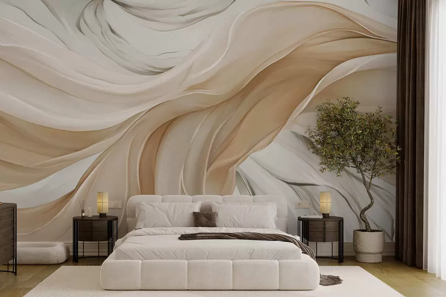 murales de pared Ondulaciones fluidas de tela beige w05152