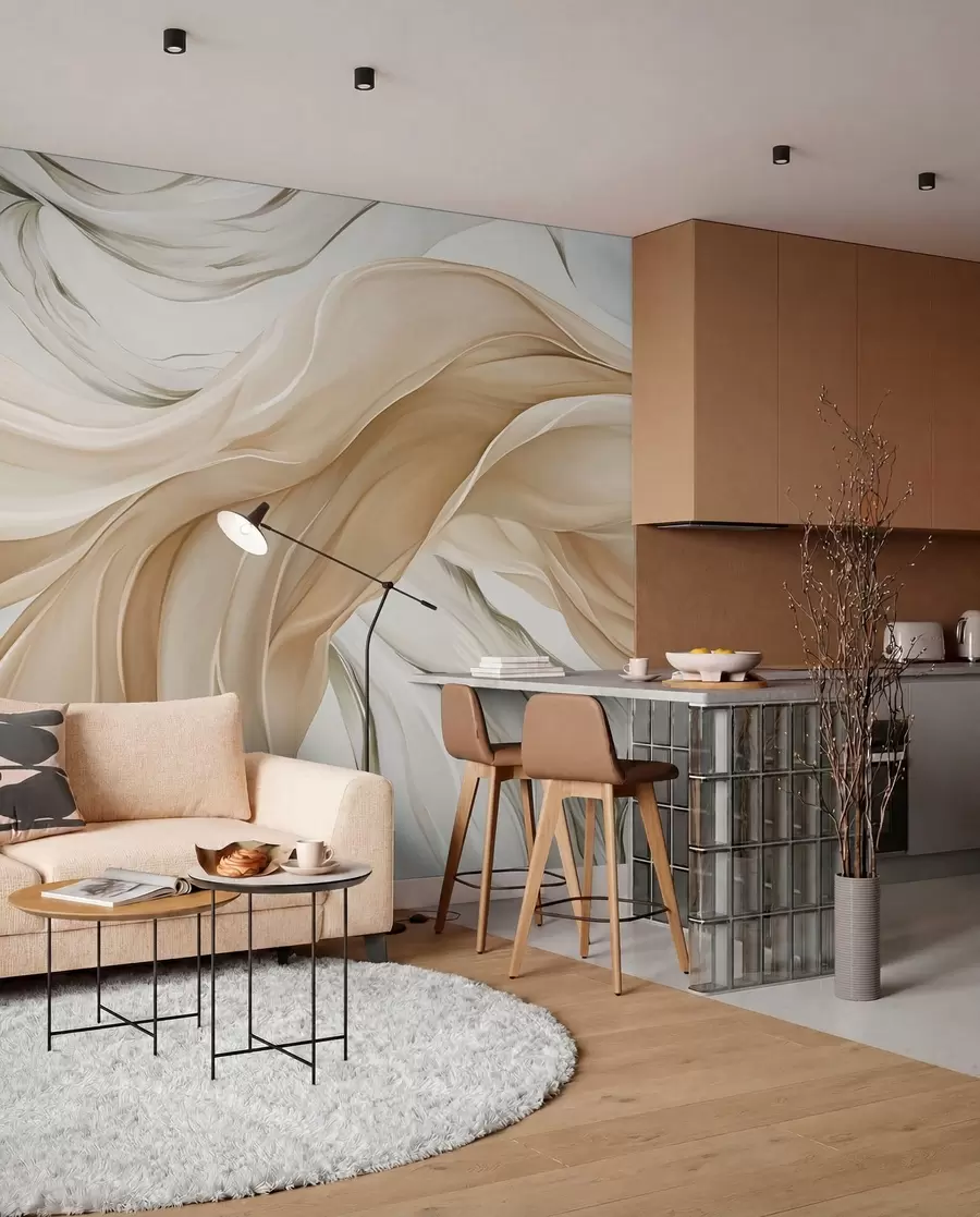 murales de pared Ondulaciones fluidas de tela beige w05152
