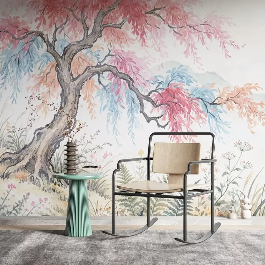 murales de pared Jardín pintado con colores vivos en un muro de hormigón. w05246