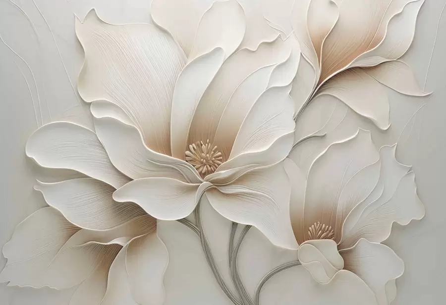 murales de pared Primer plano de relieve con flores beige en relieve w05269