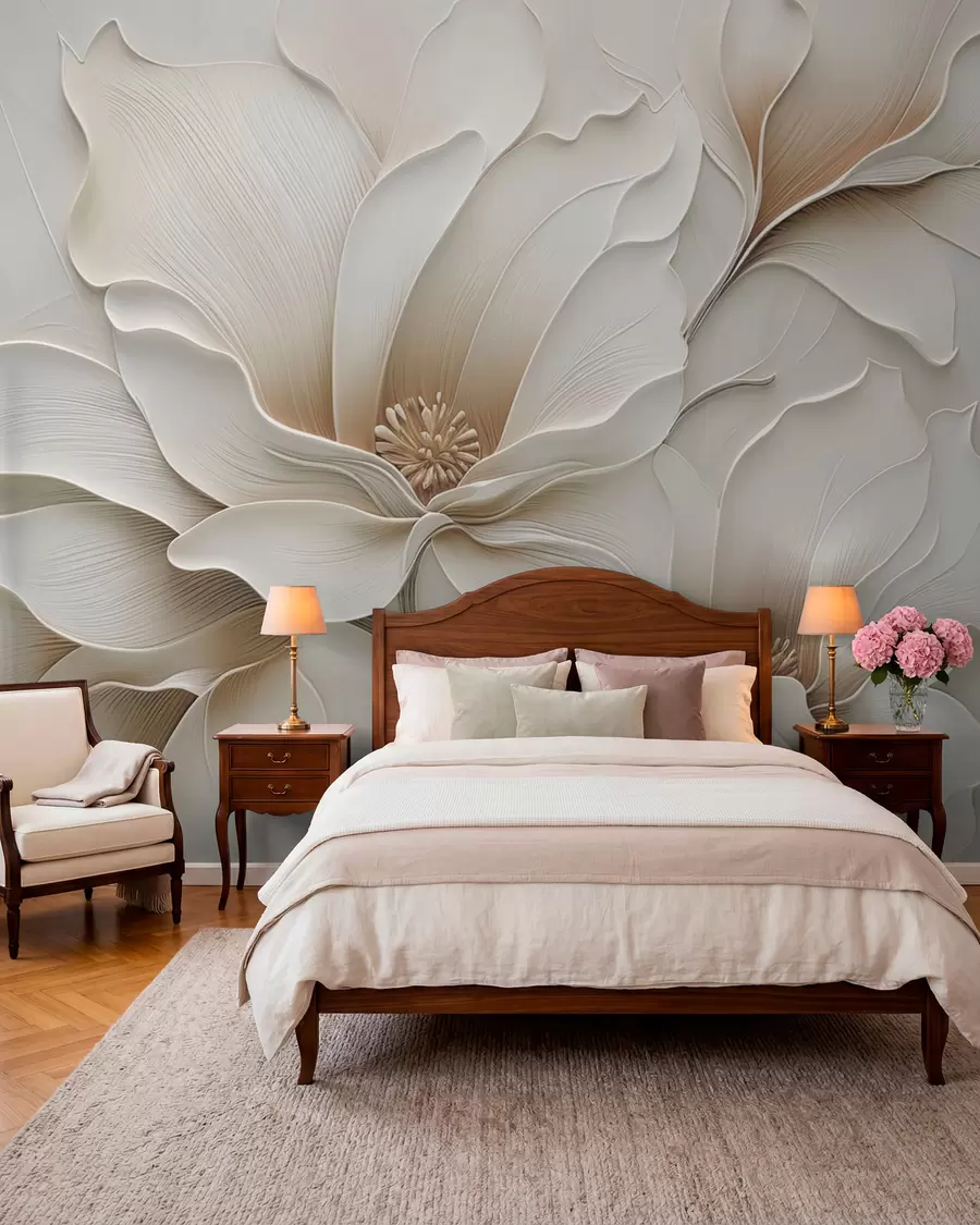 murales de pared Pliegues de una flor marfil w05269