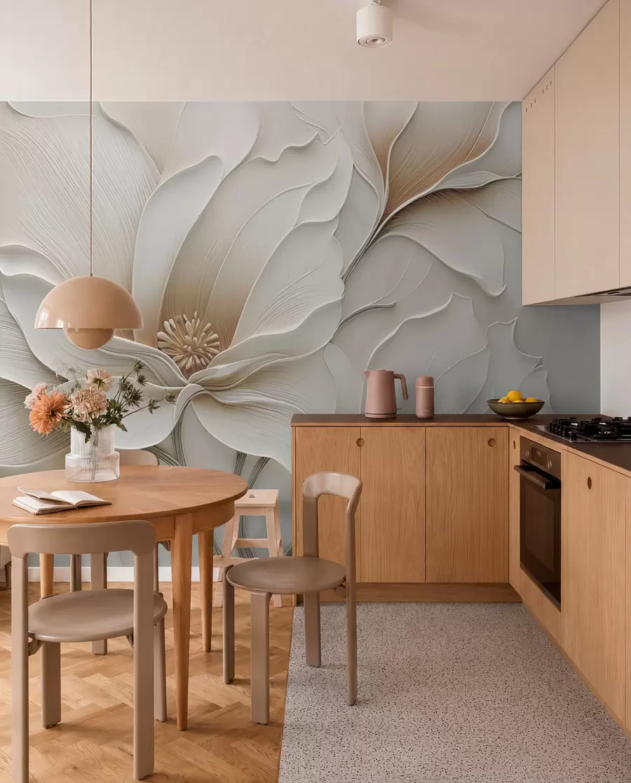 murales de pared Primer plano de relieve con flores beige en relieve w05269