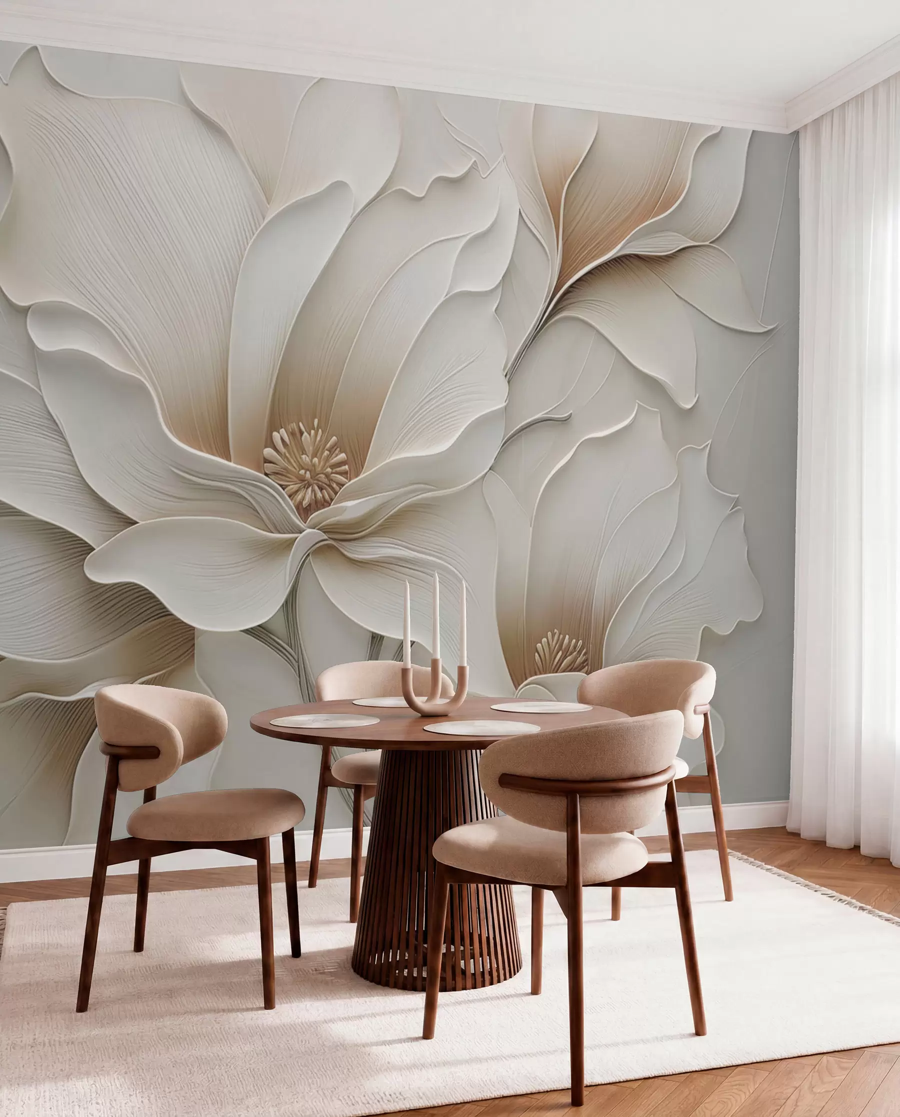 murales de pared Pliegues de una flor marfil w05269