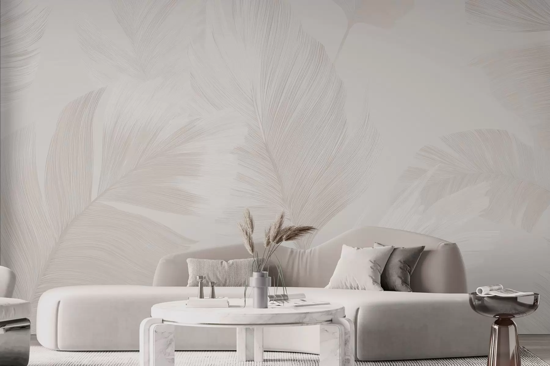 murales de pared Suaves plumas de color marfil en tonos beige lechoso. w09563