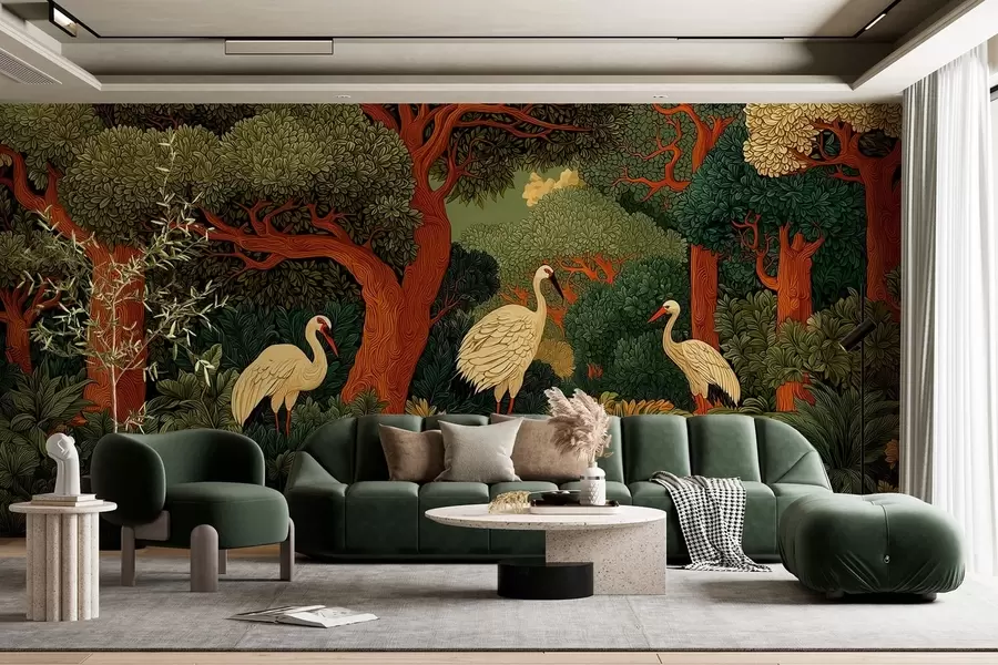 murales de pared Bosque con grullas w05259