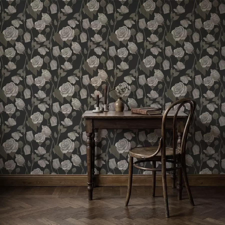 murales de pared Estampado floral con rosas sobre fondo oscuro a01123