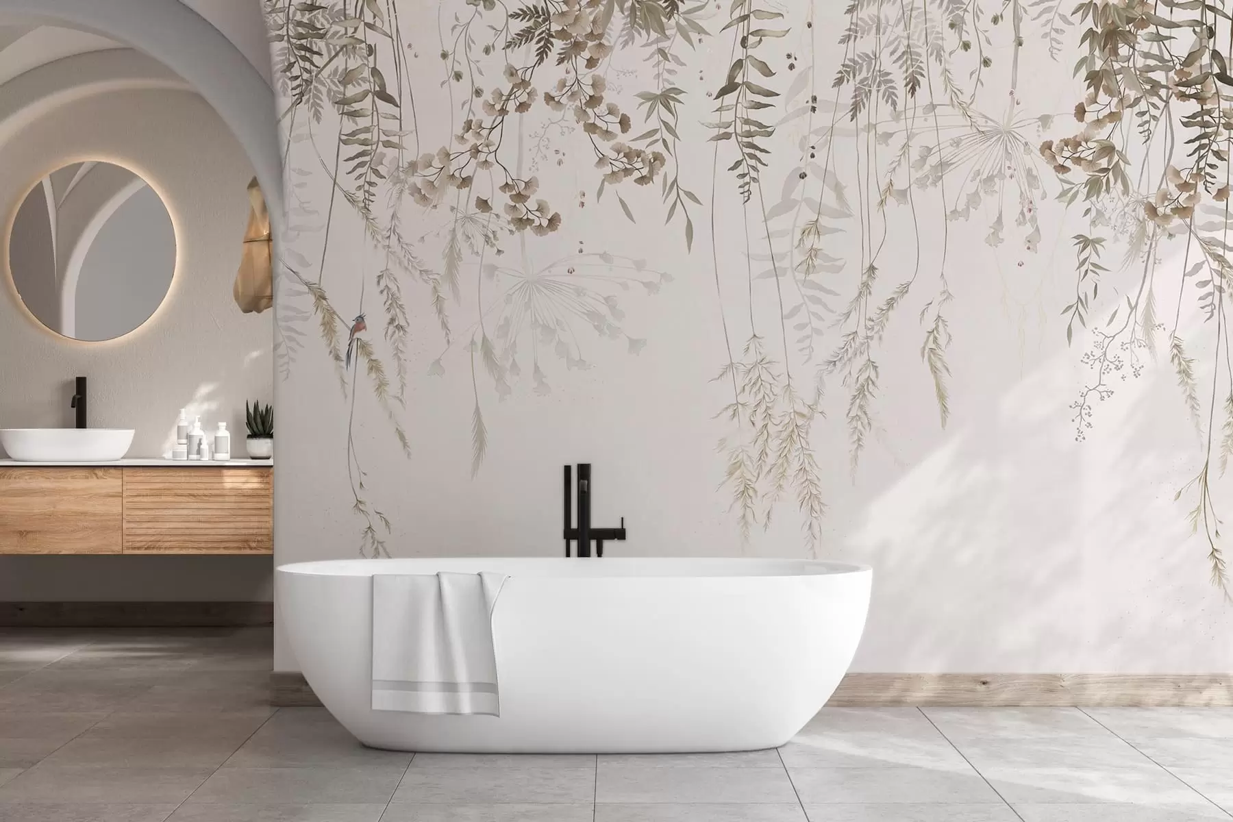 murales de pared Plantas silvestres colgantes sobre un fondo claro w05320