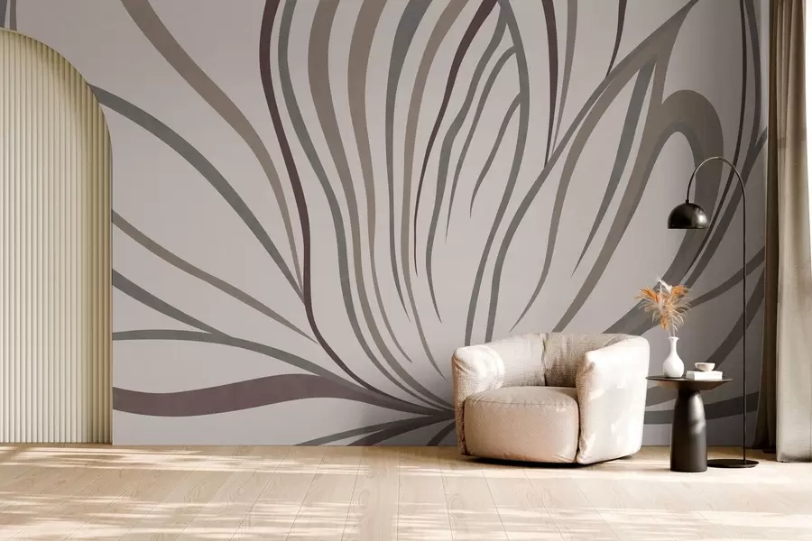 murales de pared Flor abstracta con líneas en tonos grises y rosas w05392