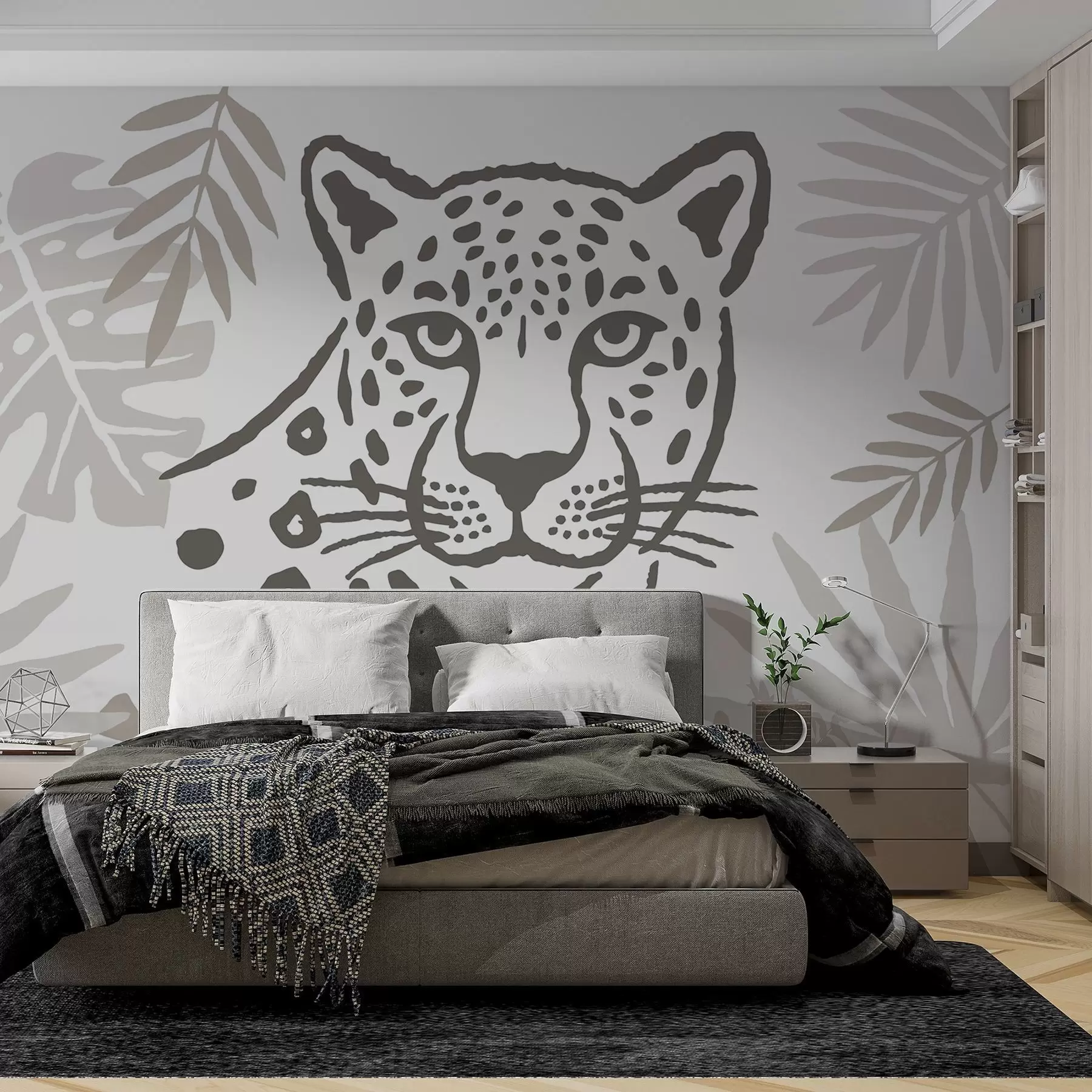 murales de pared Un leopardo entre las hojas w05396