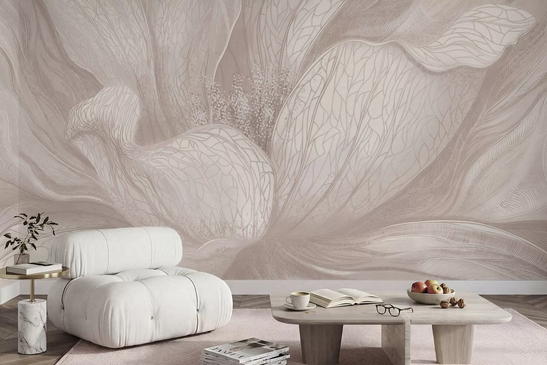murales de pared Flor abstracta en tonos beige claro w05119