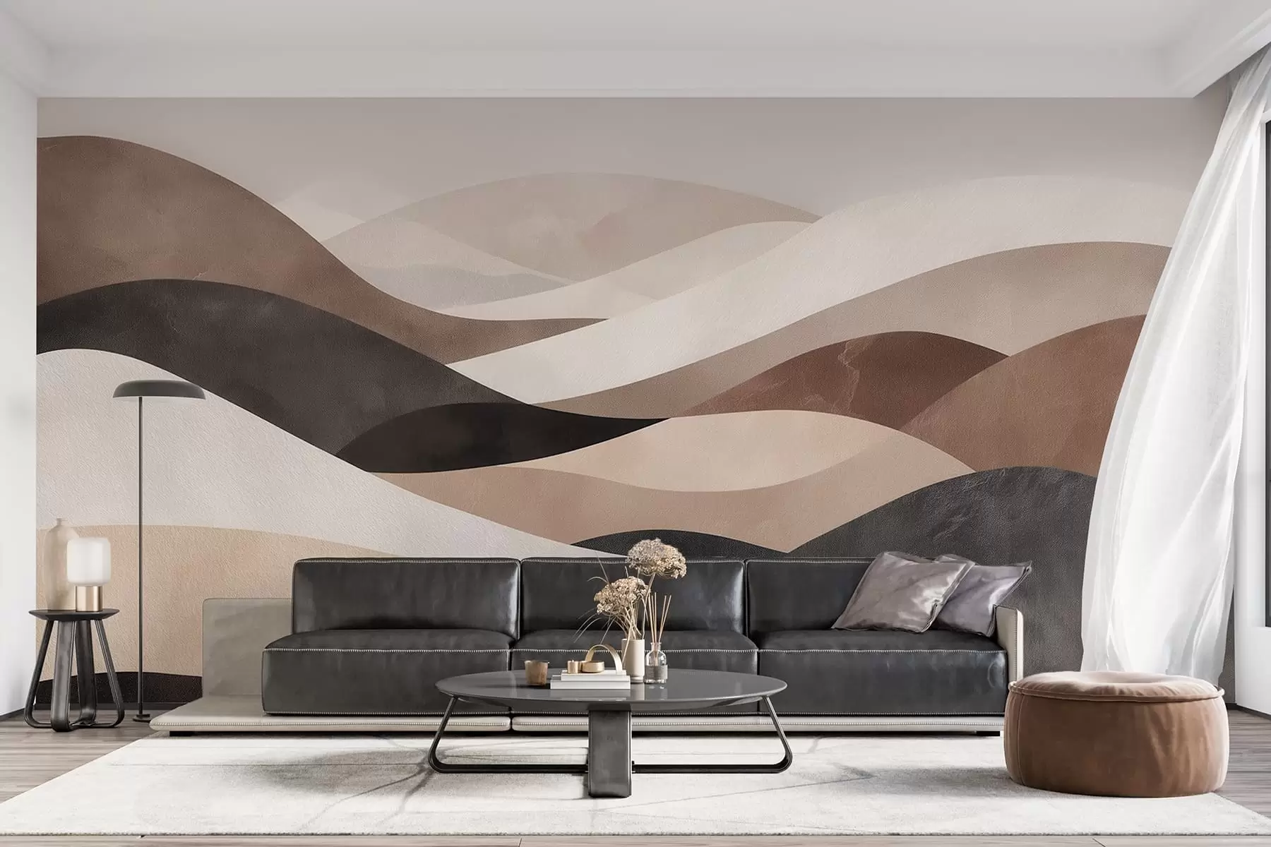 murales de pared Olas abstractas en tonos beige arena w09792