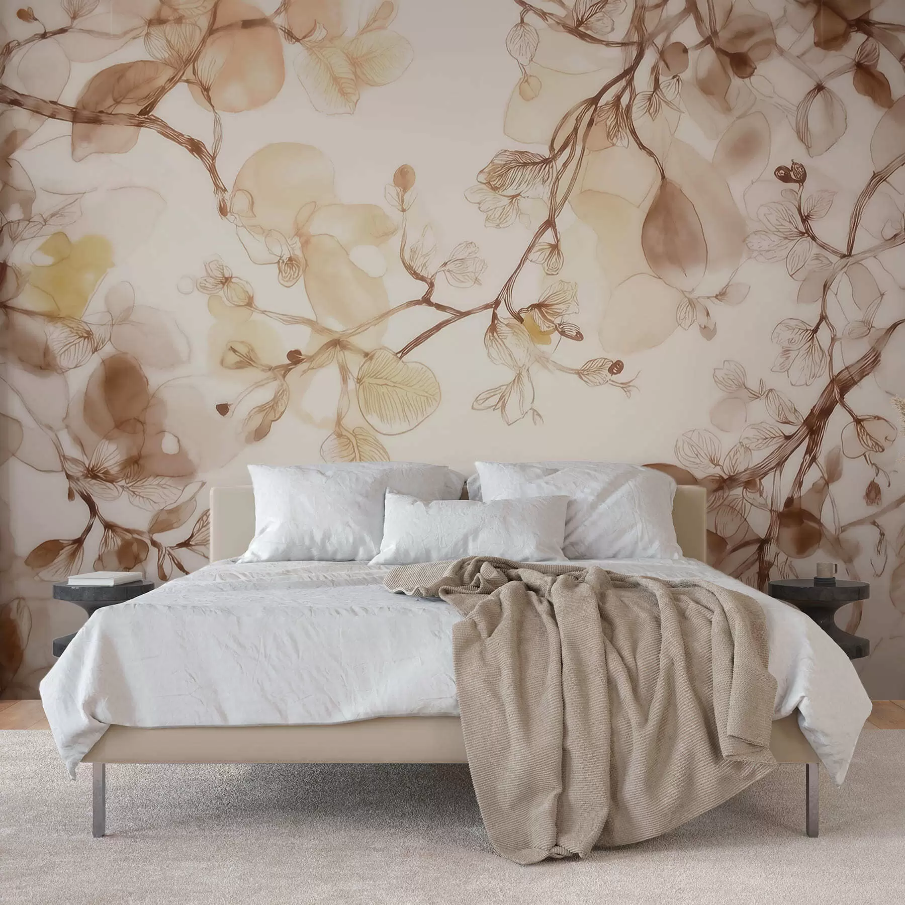 murales de pared Ramas etéreas que cuelgan en tonos beige, en estilo acuarela w09795