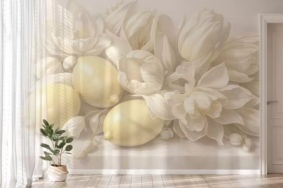 murales de pared Delicado ramo floral con limones w05449