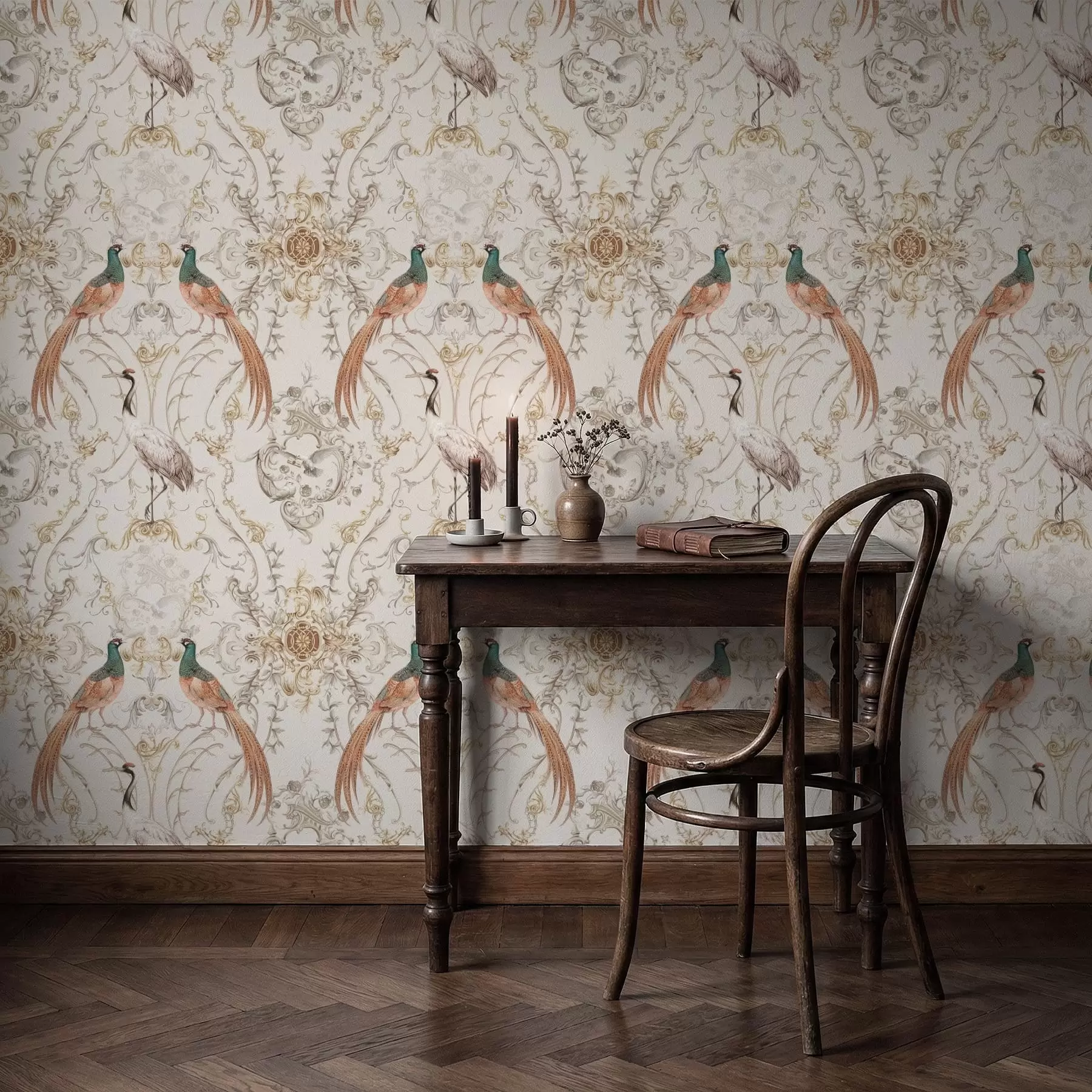 murales de pared Diseño ornamental con pájaros y motivos a01156