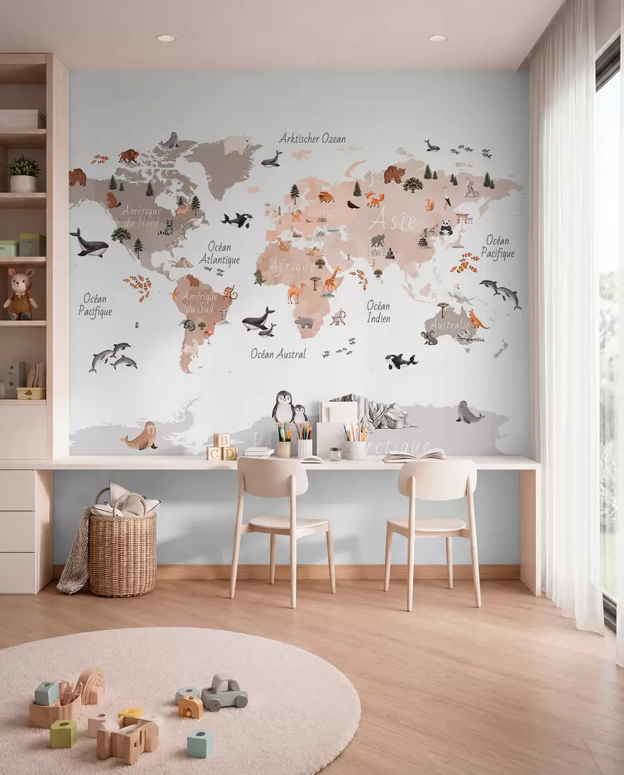 murales de pared Mapa de fauna beige en francés c00009frv3