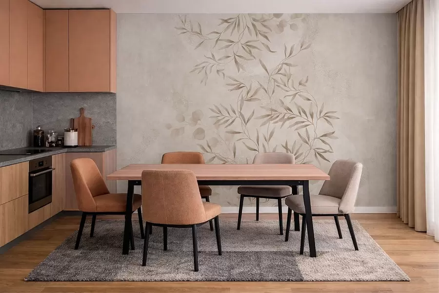 murales de pared Motivo botánico en tonos beige y marrón w05424v2
