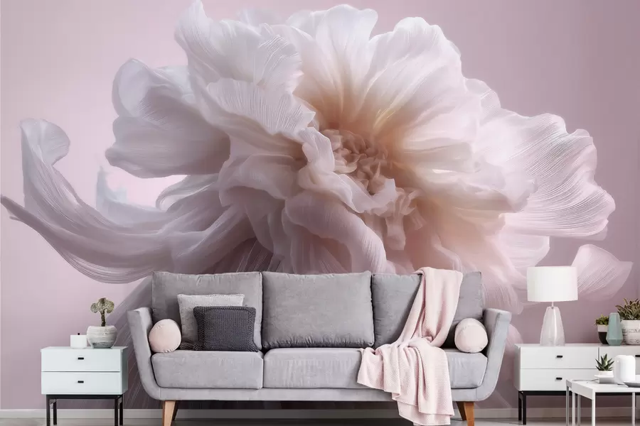 murales de pared Flor de seda con volumen en tonos rosa pálido y beige w09809