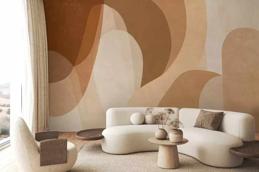 murales de pared curvas abstractas en tonos marrones, beige y rojizos w05387