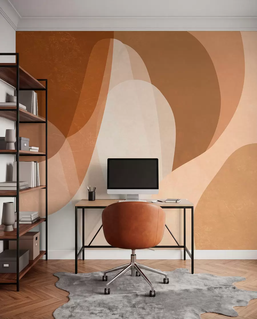 murales de pared curvas abstractas en tonos marrones, beige y rojizos w05387