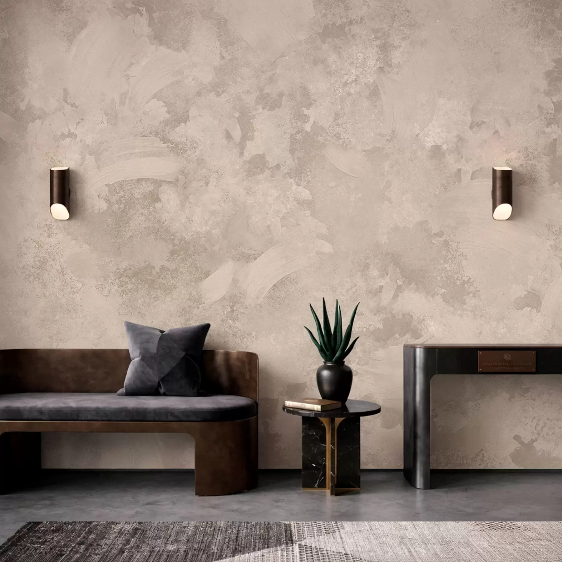 murales de pared Textura abstracta de pincel minimalista en tonos beige w05160