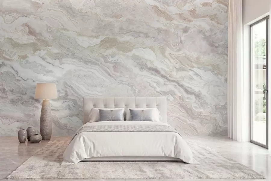 murales de pared Ónix claro con capas fluidas en tonos beige y gris w05430