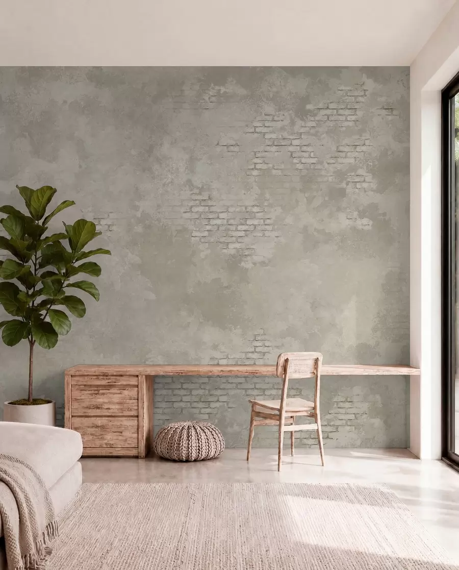 murales de pared Yeso ligero de estilo grunge con zonas de ladrillo visto w05161v1