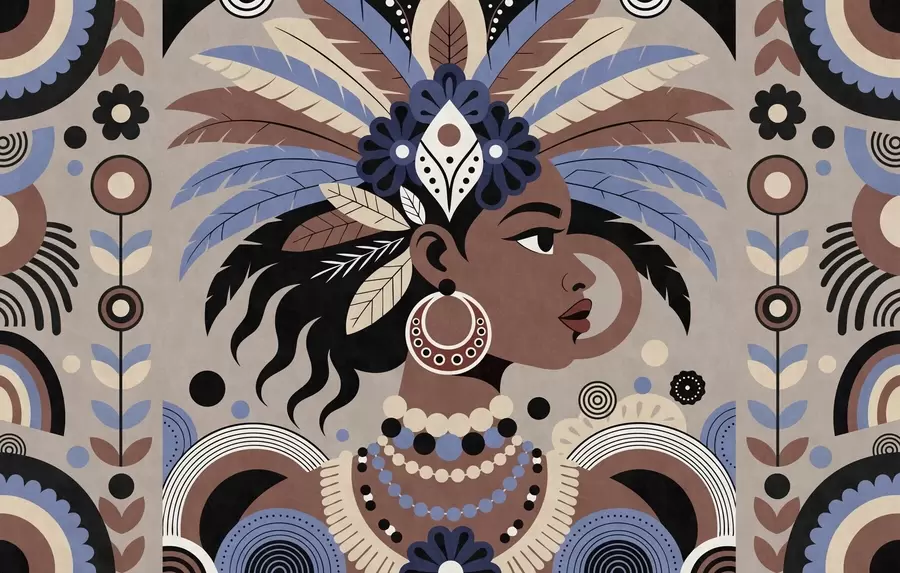 murales de pared un elegante diseño de inspiración africana en tonos azules y marrón chocolate w05389