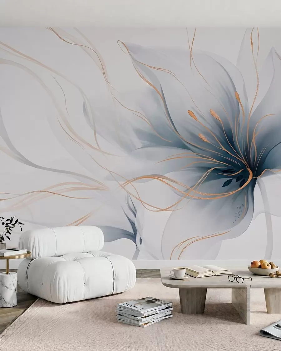 murales de pared Flor azul de líneas fluidas w05428