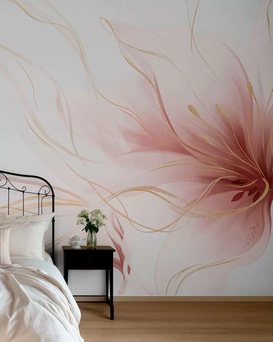 murales de pared Flor rosa en líneas fluidas w05428v1