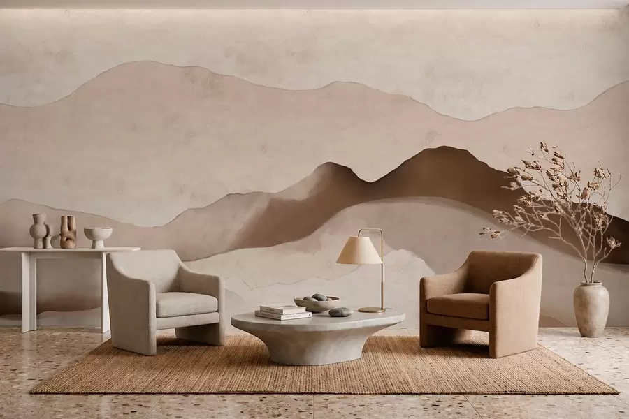 murales de pared Montañas abstractas en los estilos «Japandi» y minimalista w05434