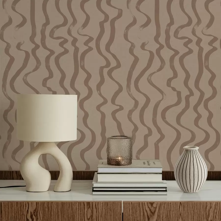 murales de pared Líneas onduladas de color beige sobre fondo claro a01168v2