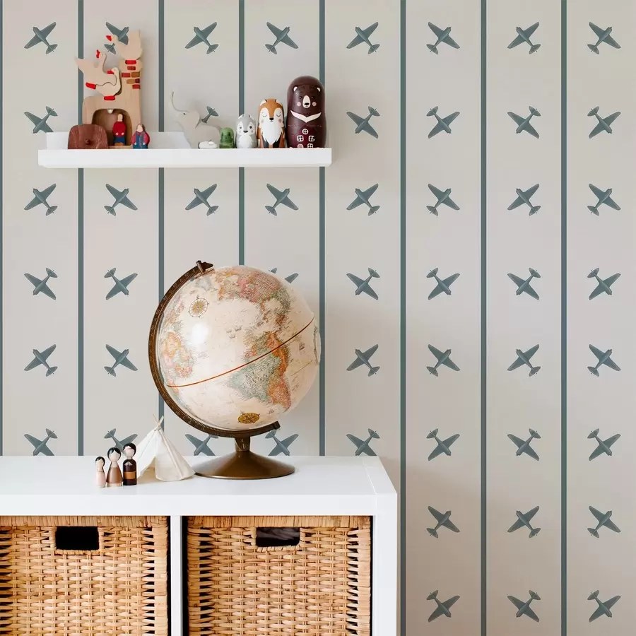 murales de pared Aviones con diseño a rayas y detalles en azul a01169