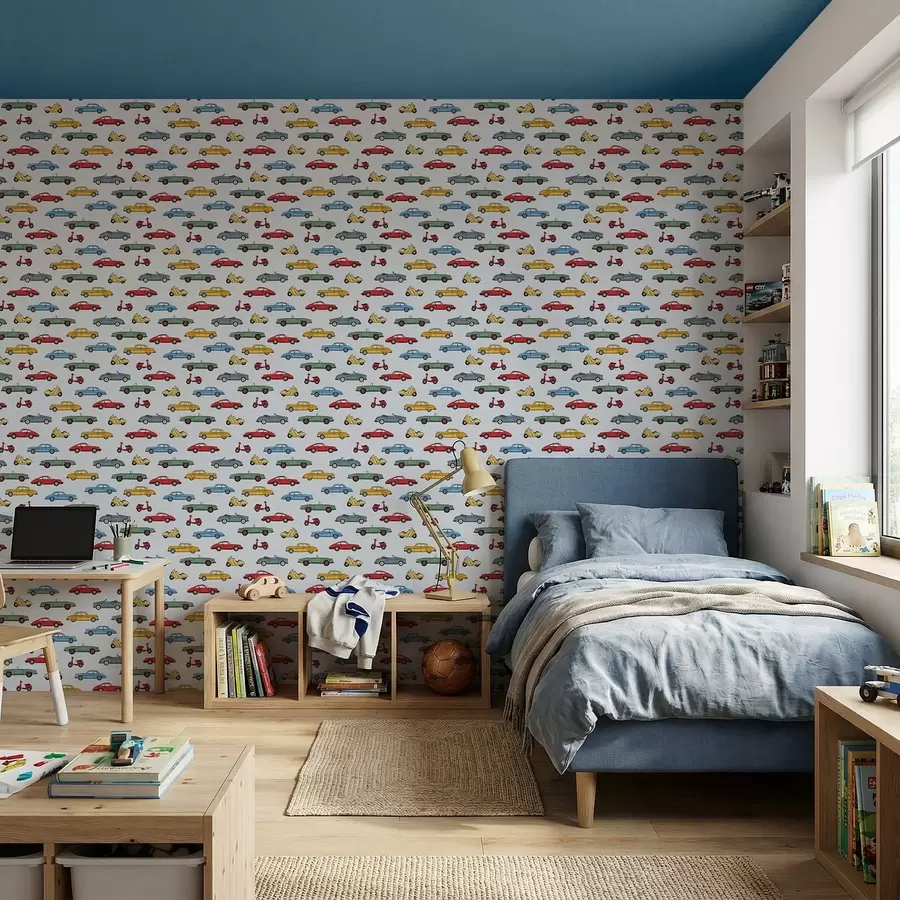 murales de pared Coches y motos retro sobre fondo azul a01172v2