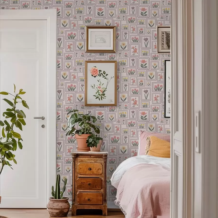 murales de pared Ilustraciones florales enmarcadas en tonos lila a01173v2