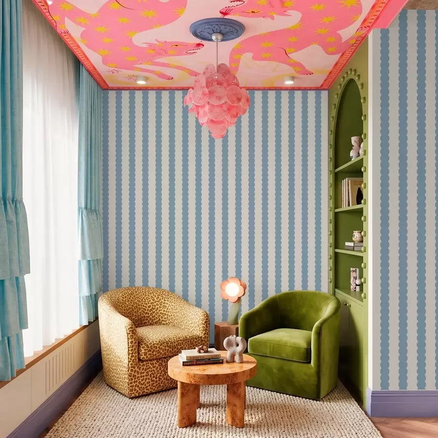 murales de pared Rayas onduladas azules de estilo minimalista a01182