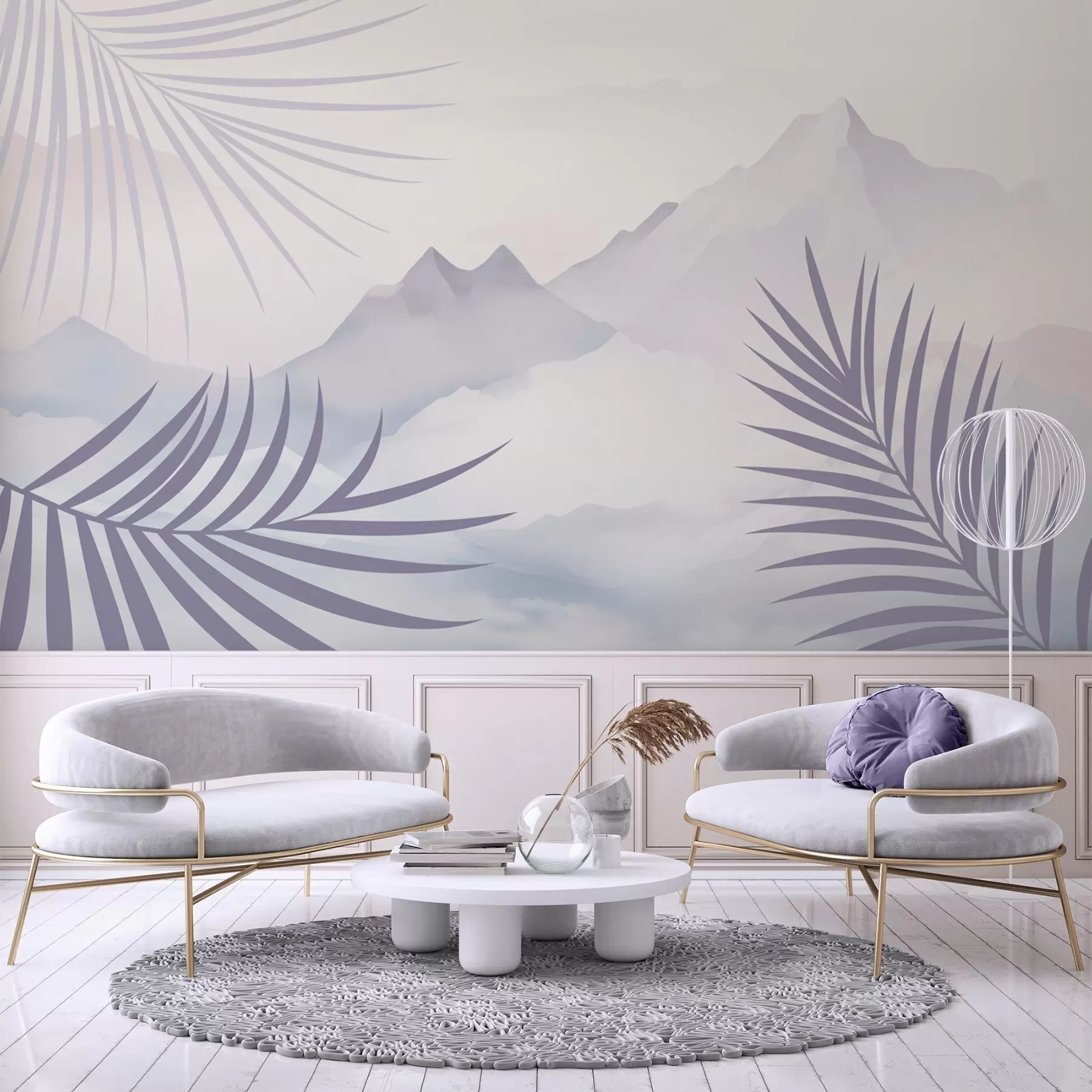 murales de pared Hojas de palmera con las montañas de fondo w05548