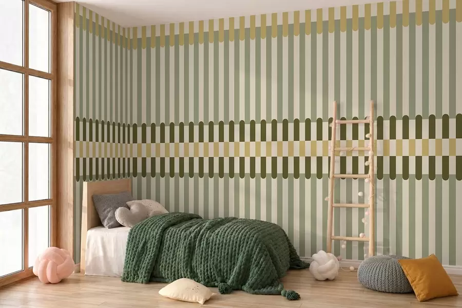 murales de pared Diseño a rayas en tonos verdes y arena w05150