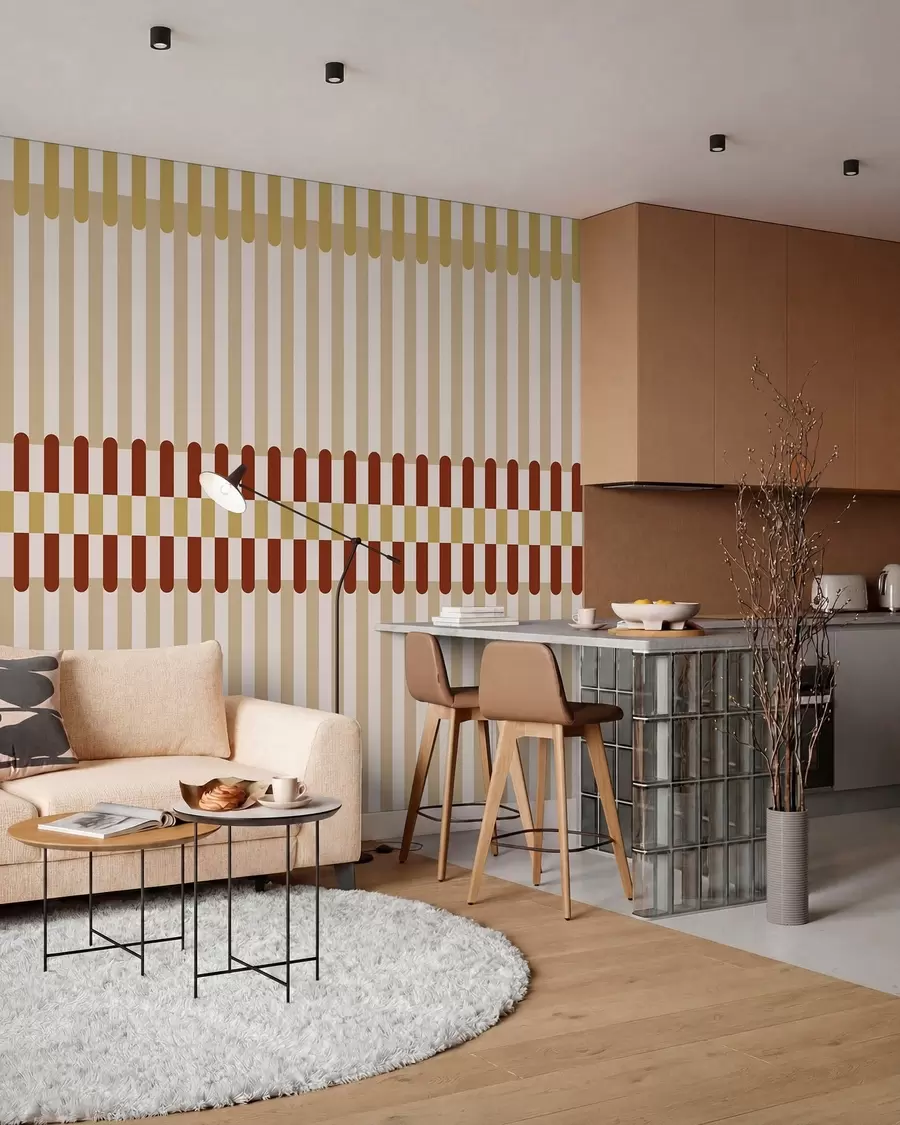 murales de pared Diseño a rayas en tonos beige y terracota w05150v3