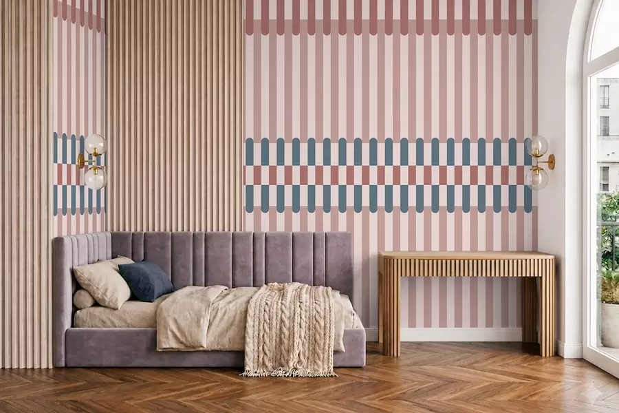 murales de pared Diseño a rayas en tonos rosas y azules w05150v5