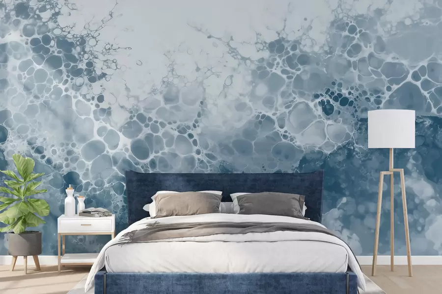 murales de pared Una abstracta y etérea composición azul con burbujas, al estilo de la acuarela w09673